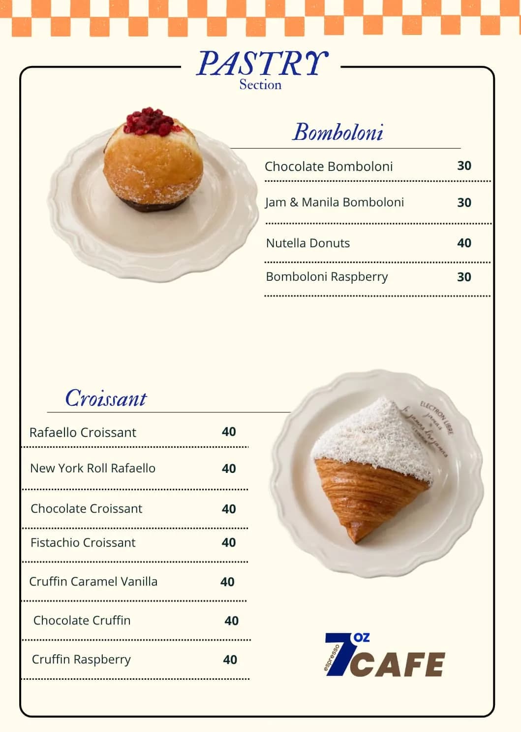 7Oz Cafe menu book, page 6